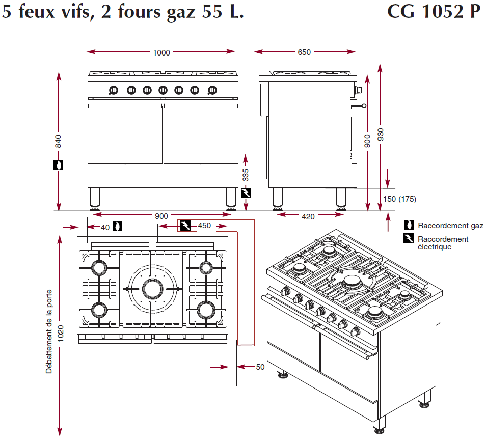 Dimensions du fourneaux ambassade CG1052P