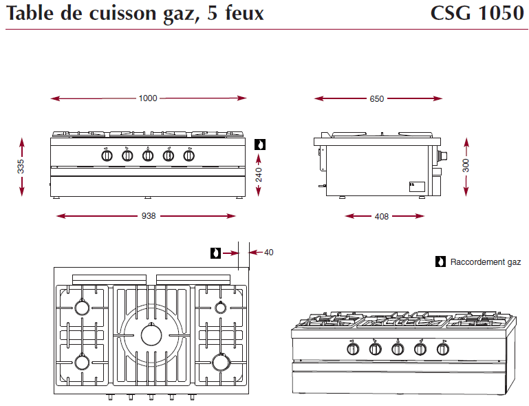Dimensions du module sur 5 feux CSG1050
