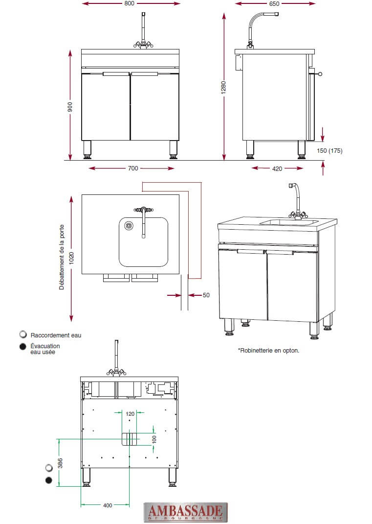 Dimensions du module armoire bac Ambassade CMA 801 BCFD